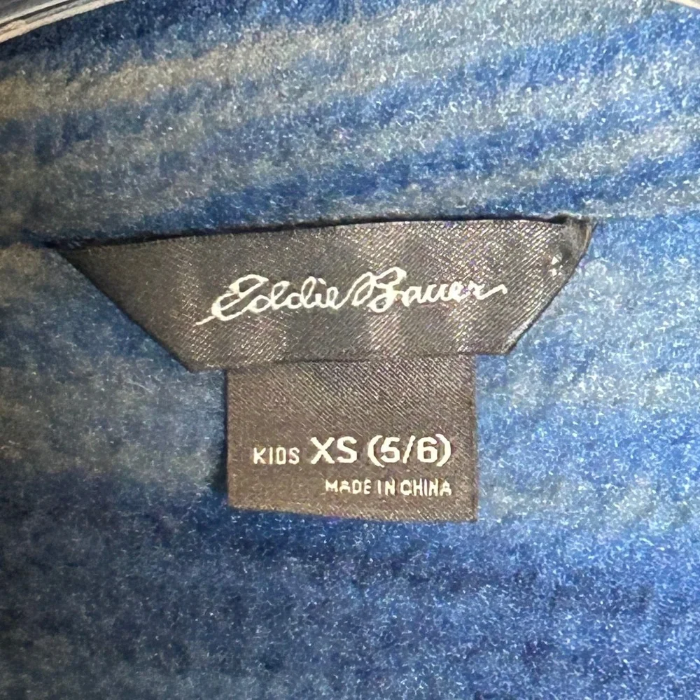 Eddie Bauer Kids‎ Fleece Jacket Blue Grey Stripe Zip Up Boys Girls Size XS 5 6